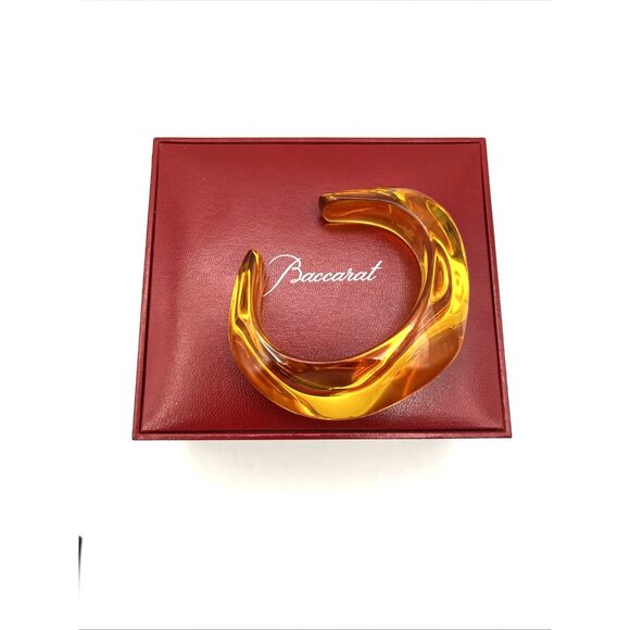 Baccarat France Crystal OCEANE PARMA GRANDE Wave Modernist Cuff Bracelet Gold - Picture 5 of 12